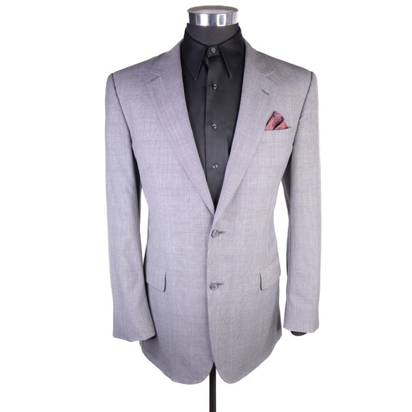 Jos. A. Bank 2-Pcs WOOL Gray Plaid Two Button Jacket Blazer Sz 42L Pants 36X30 - Picture 2 of 16